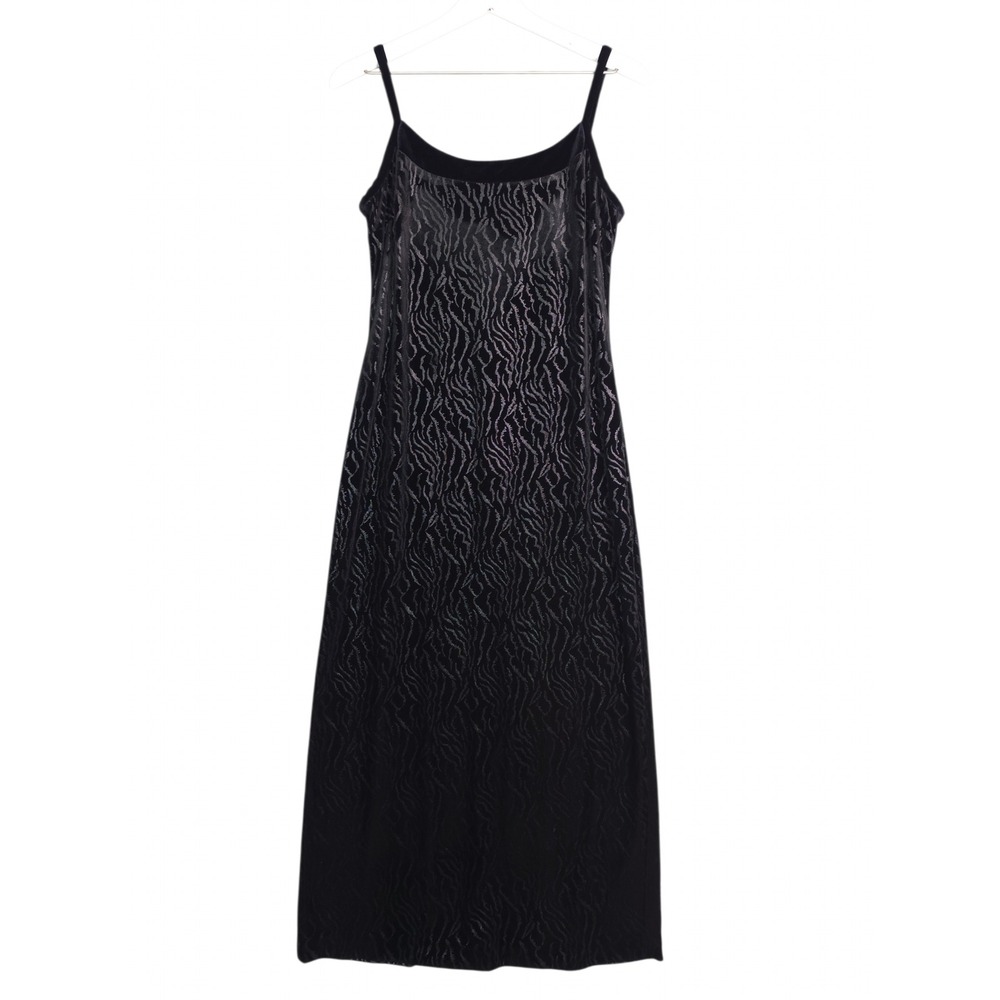 Joseph Ribkoff Maxi Dress Womens 10 Black Velour Tonal Tiger Print Slit Vintage
